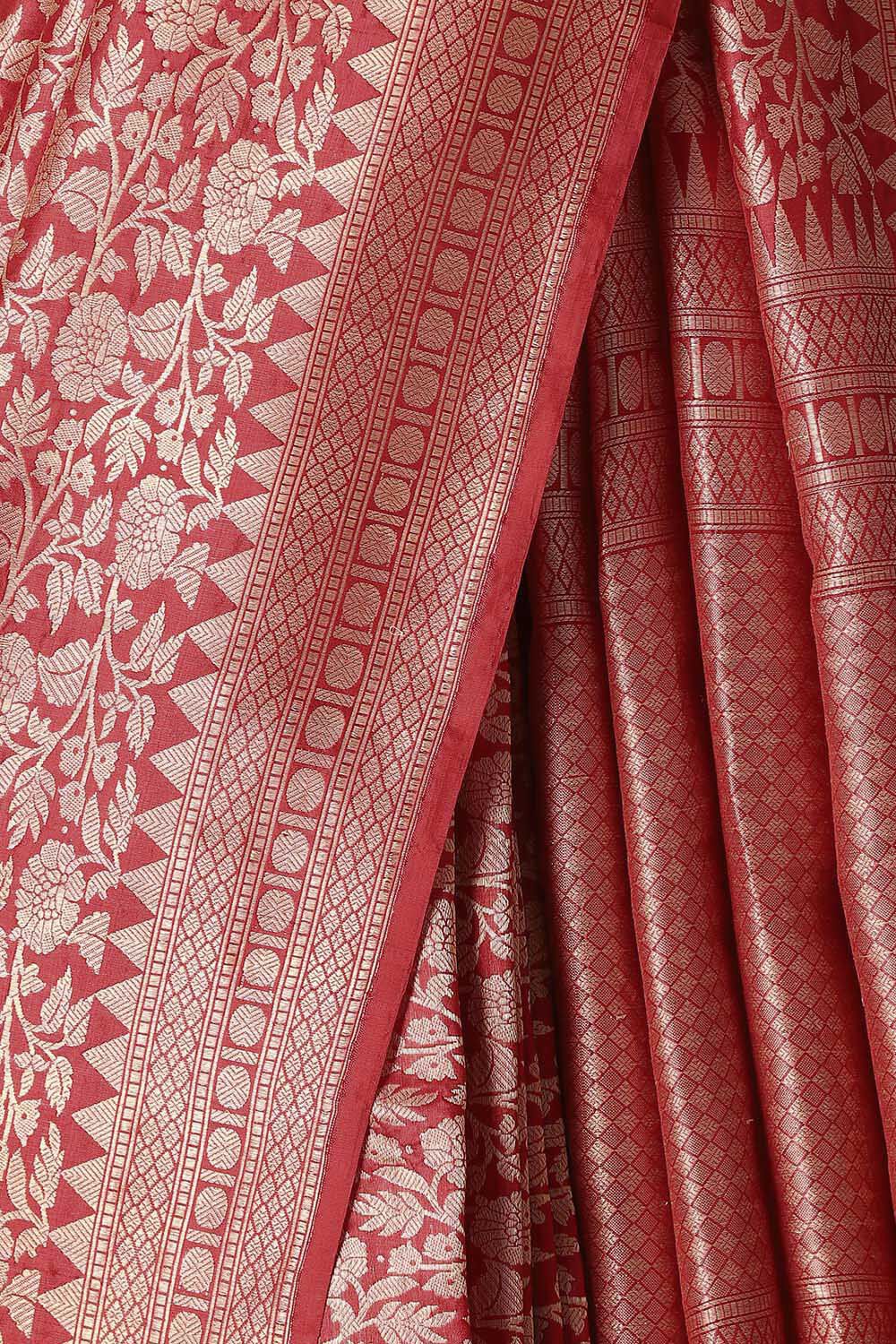 Red Pure Silk Banarasi Brocade Saree image number null