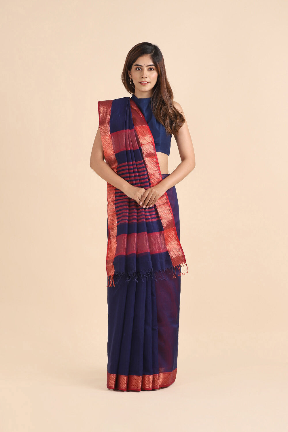 Blue Pure Silk Cotton Maheshwari Saree image number null