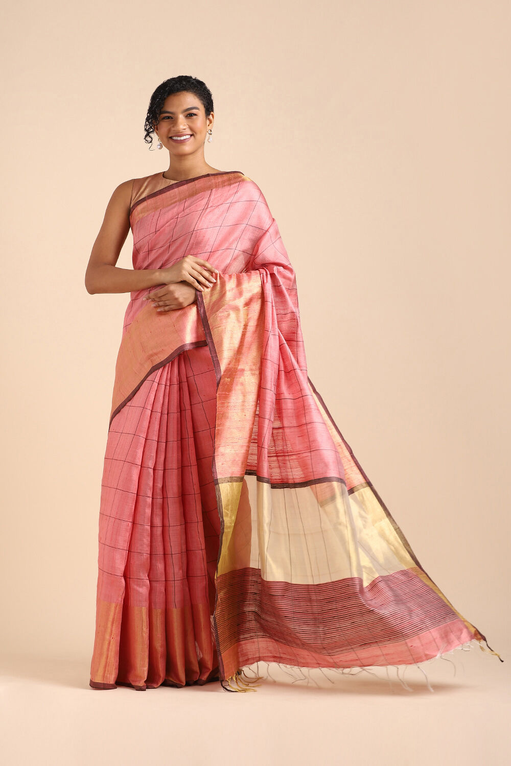 Light Pink Pure Tussar Silk Bhagalpuri Saree image number null