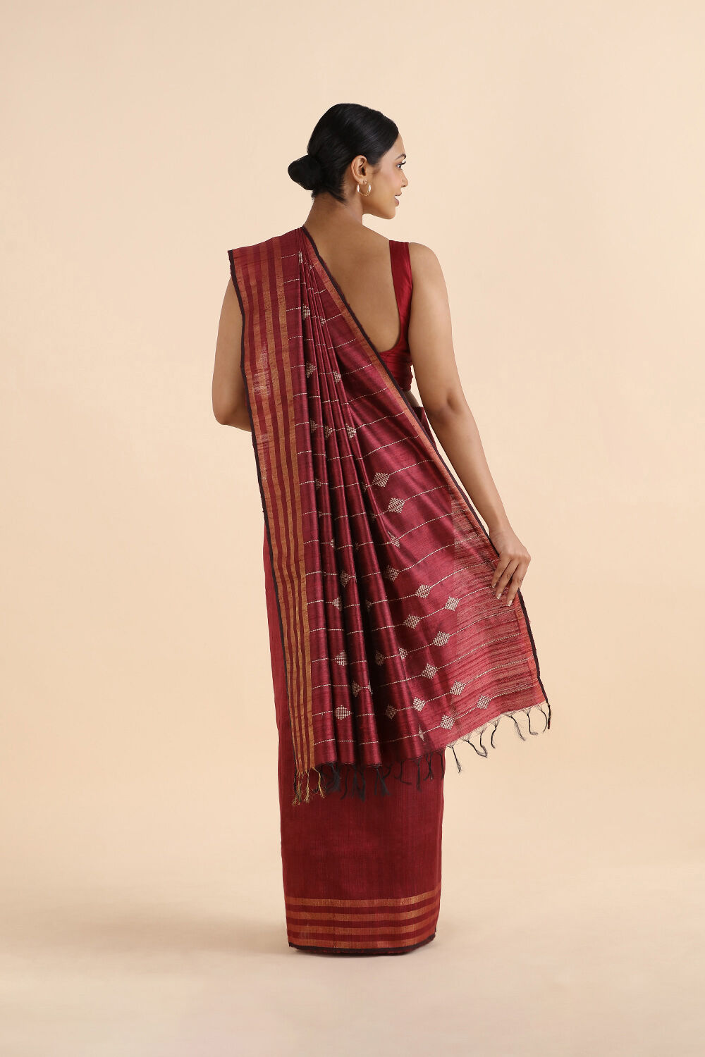 Red Pure Tussar Silk Bhagalpuri Saree image number null