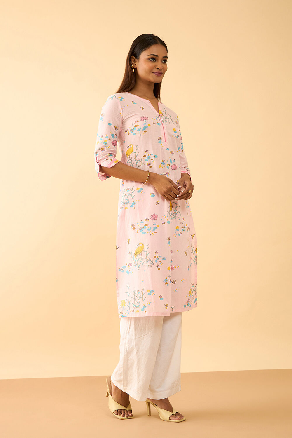 Light Pink Screen Printed Pure Cotton Kurta image number null