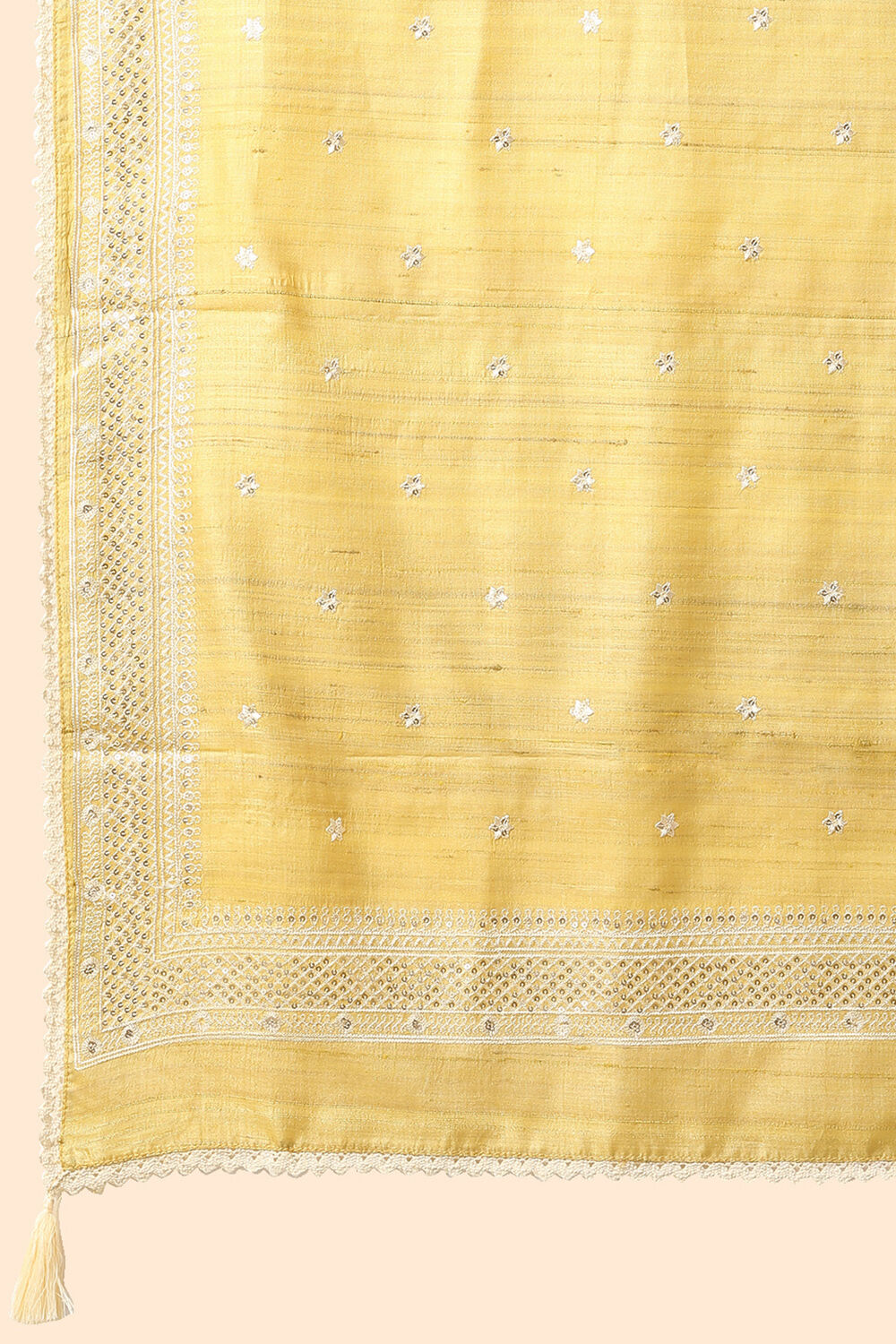 Yellow Pure Tussar Embroidered Saree image number null