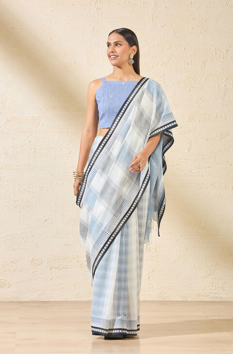 Off White Woven Pure Cotton Bengal Saree