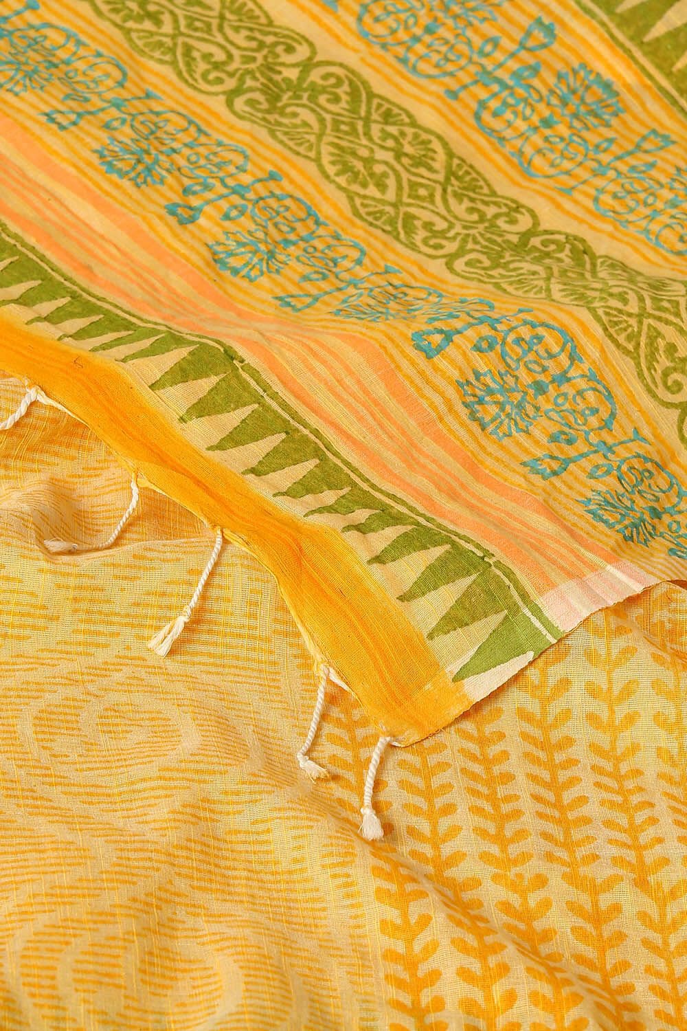 Yellow Pure Cotton Printed Saree image number null