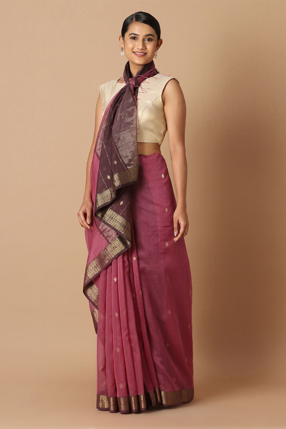 Pink Pure Silk Cotton Maheswari Saree image number null