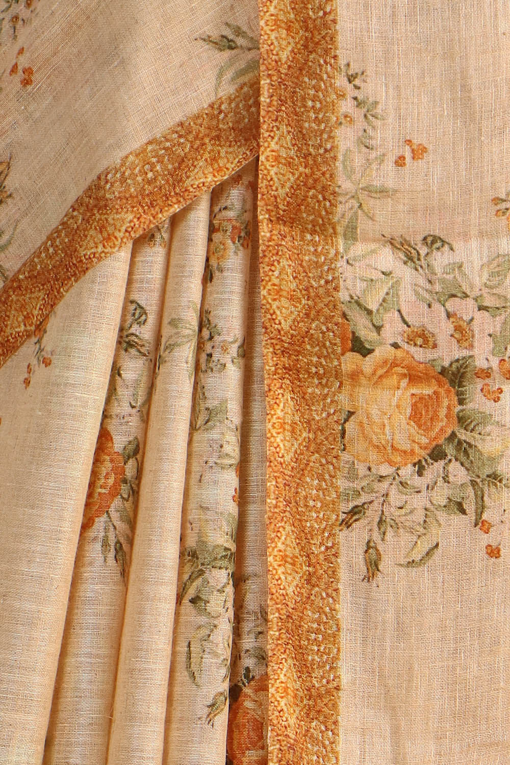 Beige Pure Linen Digital Printed Saree image number null