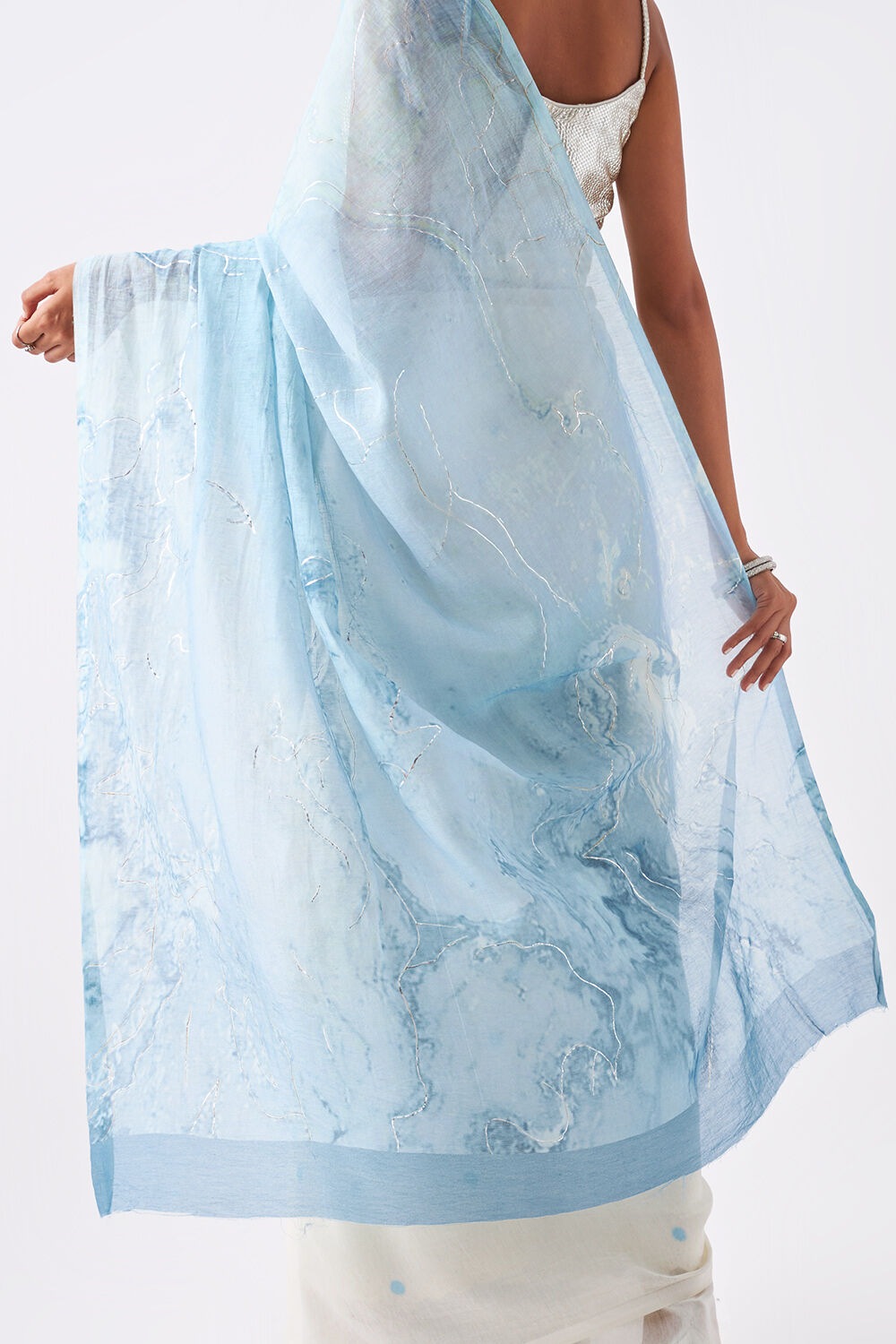 Blue Pure Silk Cotton Digital Printed Saree image number null