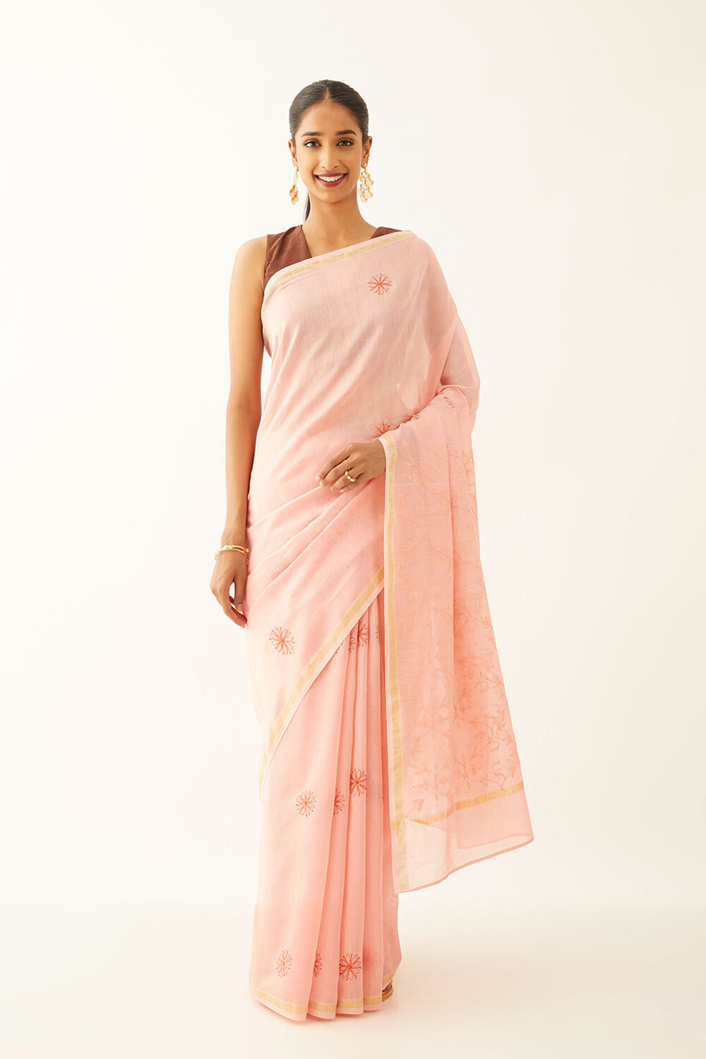 Light Pink Pure Silk Cotton Chikankari Saree image number null