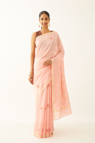 Light Pink Pure Silk Cotton Chikankari Saree thumbnail image number null