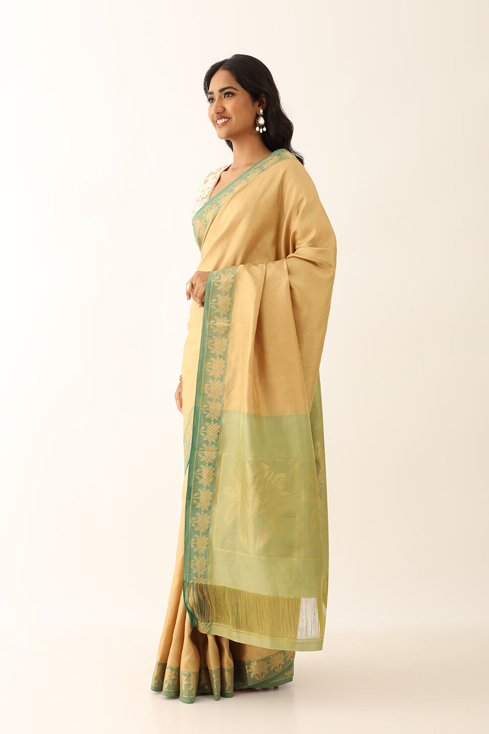 Beige Woven Pure Soft Silk Saree image number null