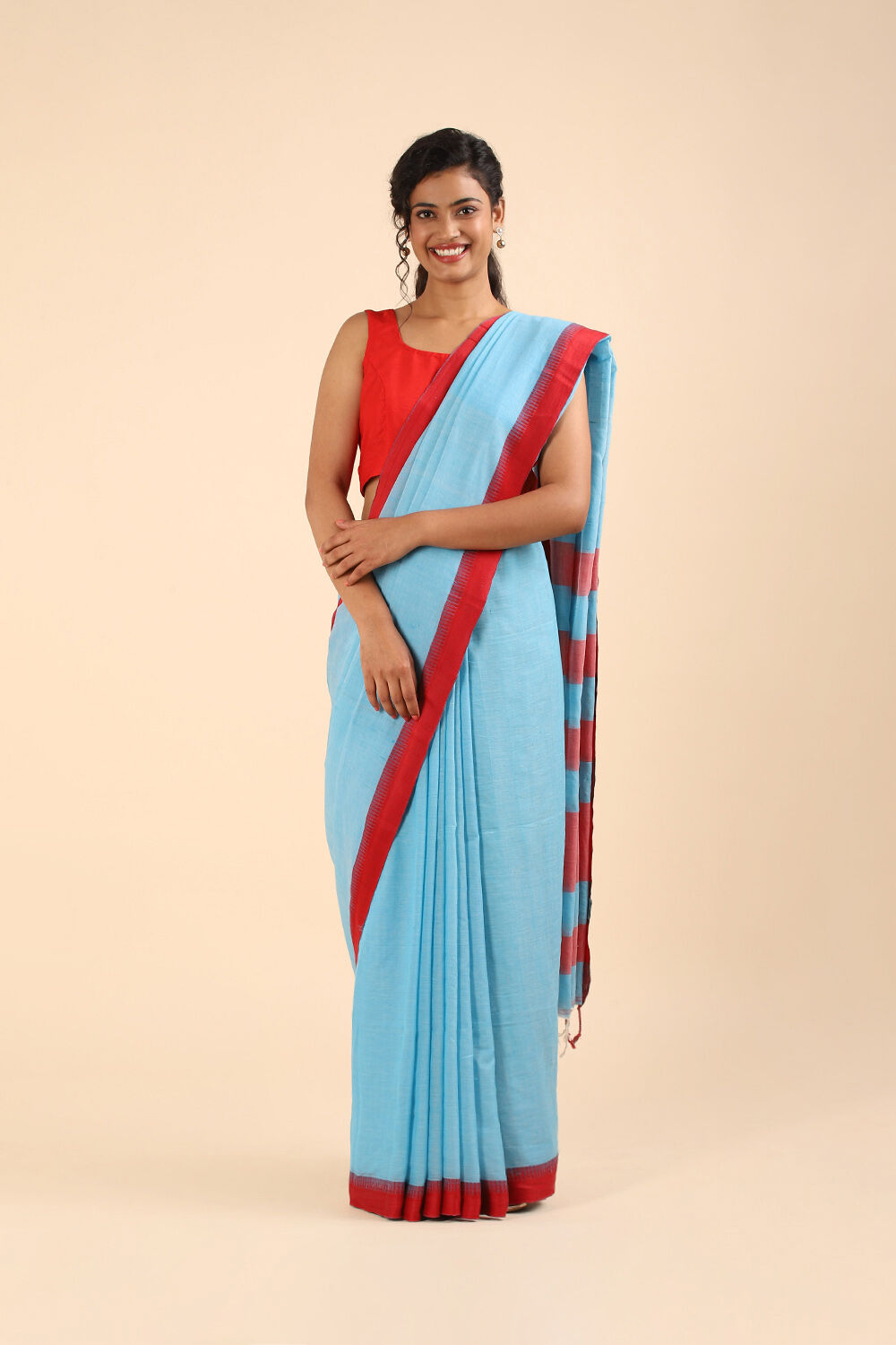 Light Blue Pure Cotton Bengal Saree image number null