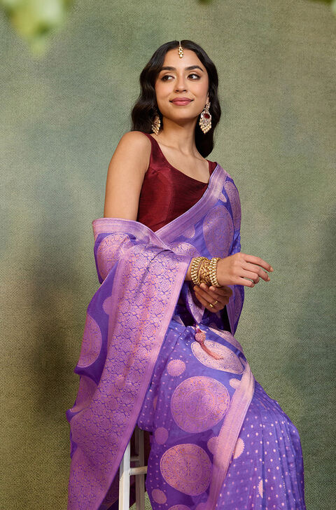 Purple Woven Pure Viscose Saree
