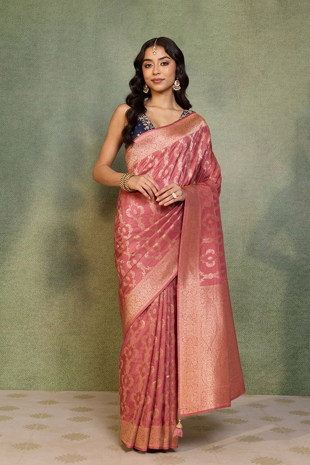 Pink Woven Pure Viscose Saree image number null