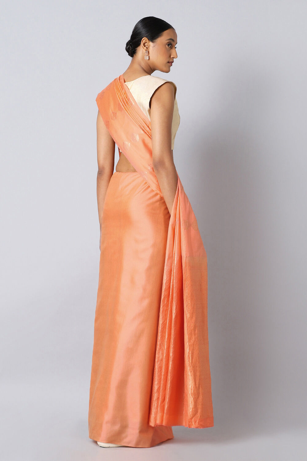 Light Orange Pure Silk Tencel South Saree image number null