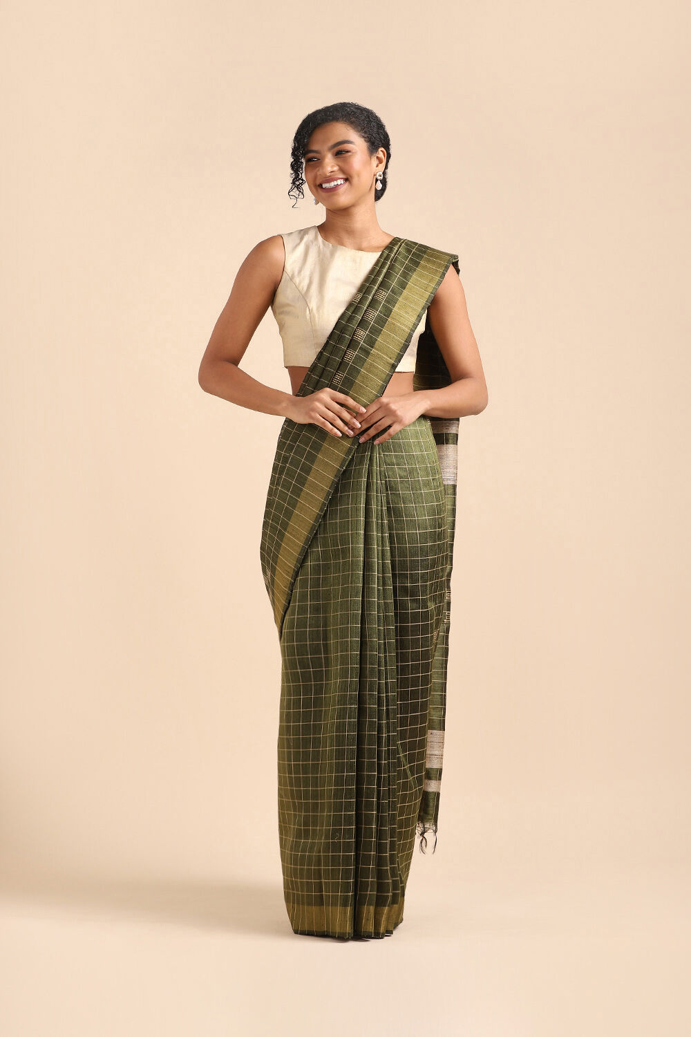 Green Pure Tussar Silk Bhagalpuri Saree image number null