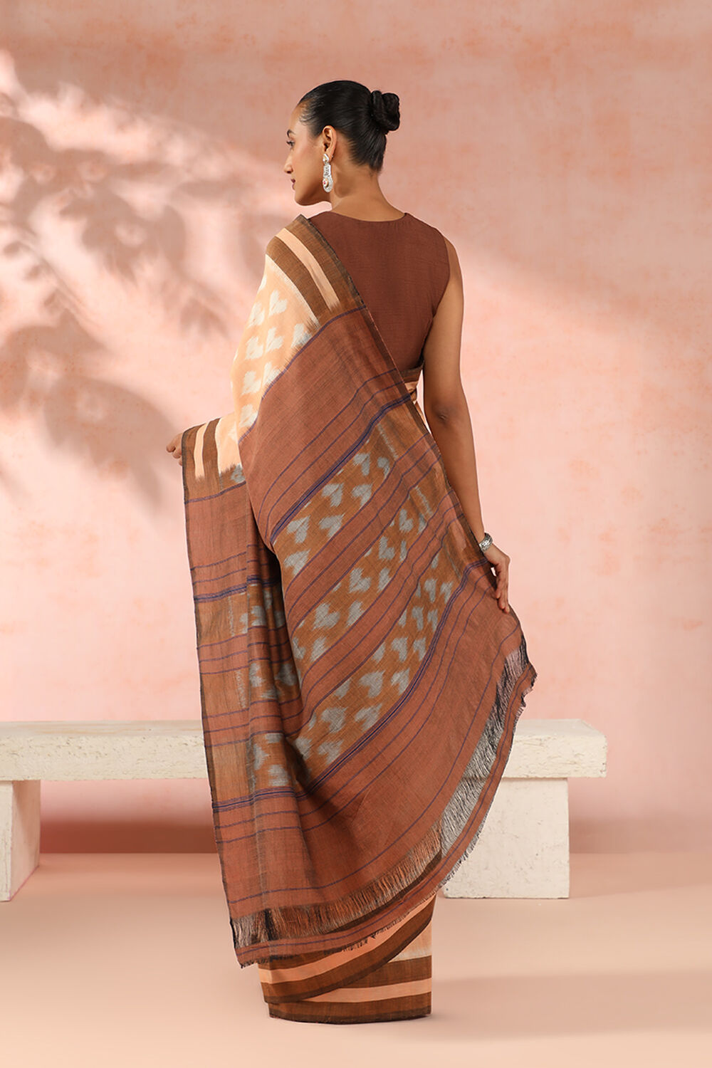 Orange Pure Cotton Pochampalli Ikat Saree image number null