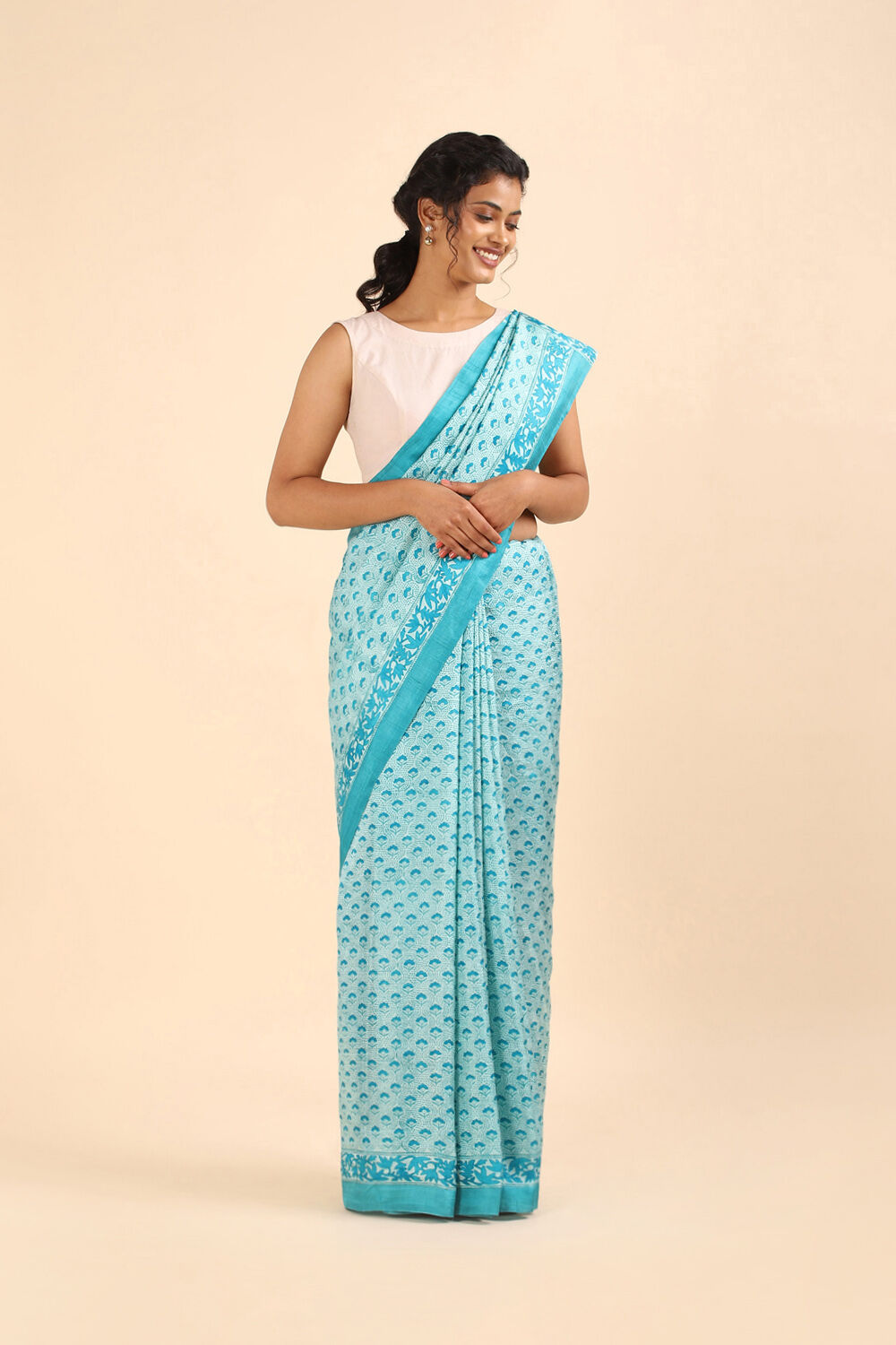 Blue Pure Silk Printed Saree image number null