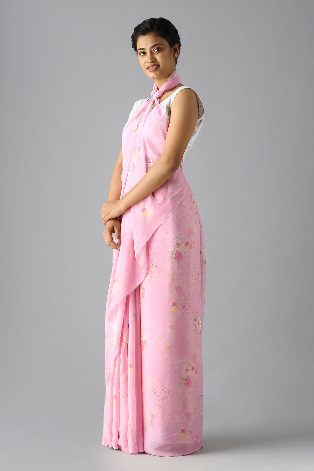 Light Pink Viscose Crepe Digital Printed Saree image number null