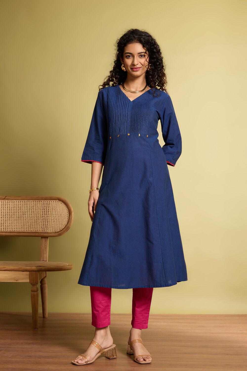 Blue Woven Pure Cotton Kurta image number null
