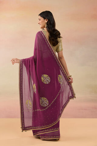 Purple Pure Silk Cotton Embroidered Saree thumbnail image number null