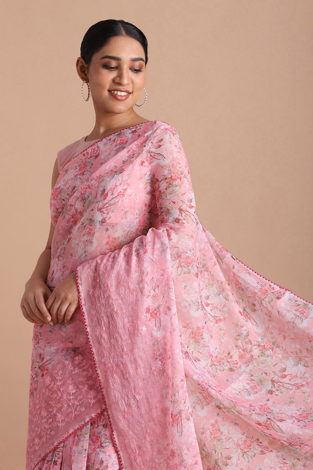 Pink Pure Embroidered Saree image number null