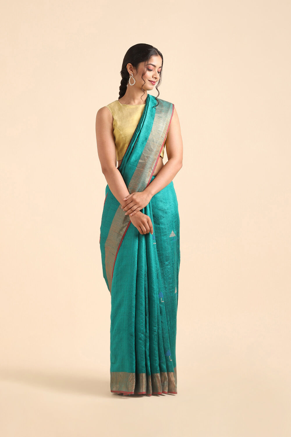 Green Pure Tussar Silk Bhagalpuri Saree image number null