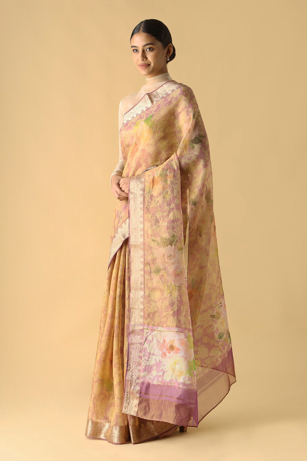 Light Violet Pure Tissue Silk Digital Printed Saree image number null