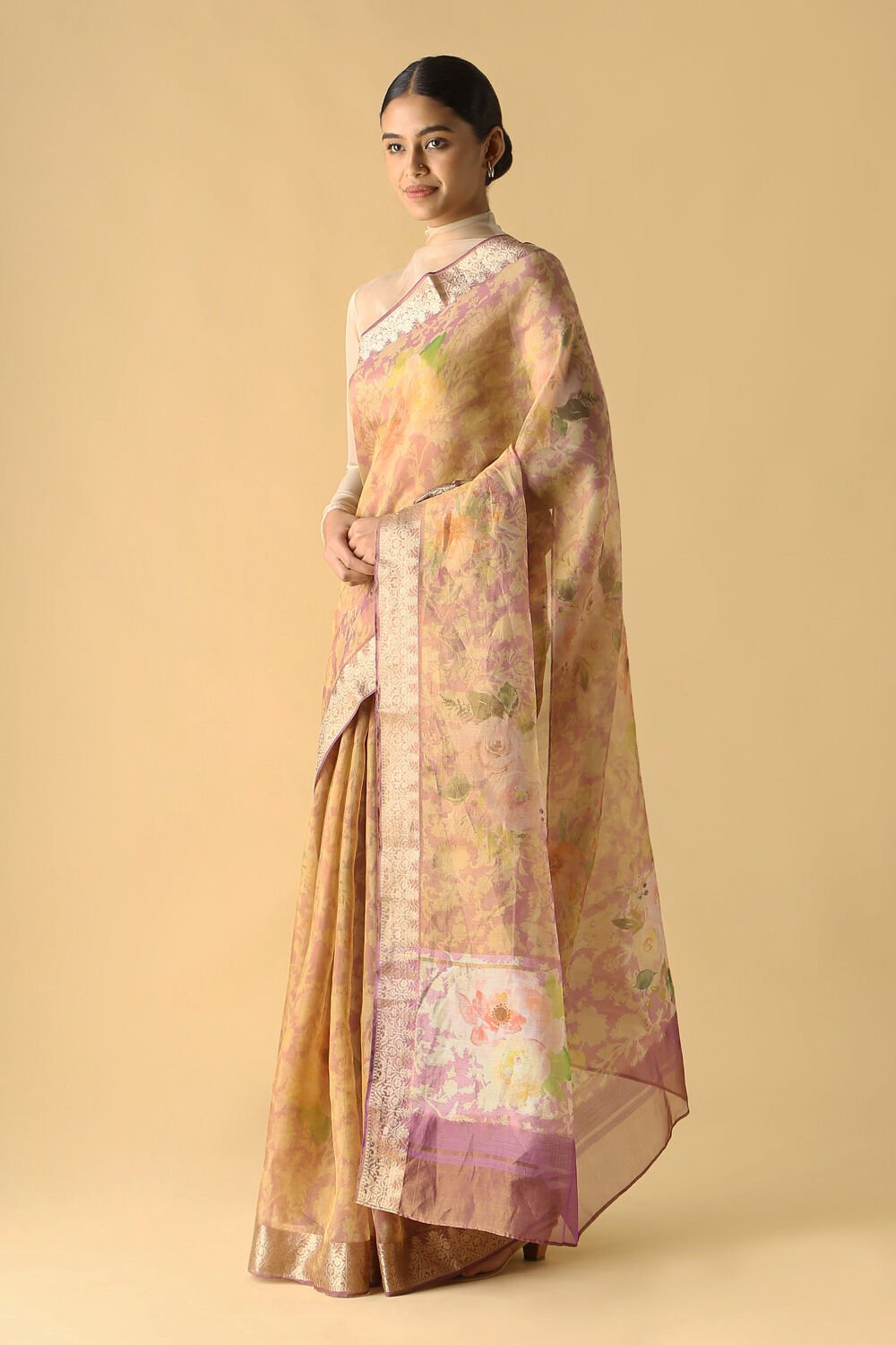 Light Violet Pure Tissue Silk Digital Printed Saree image number null