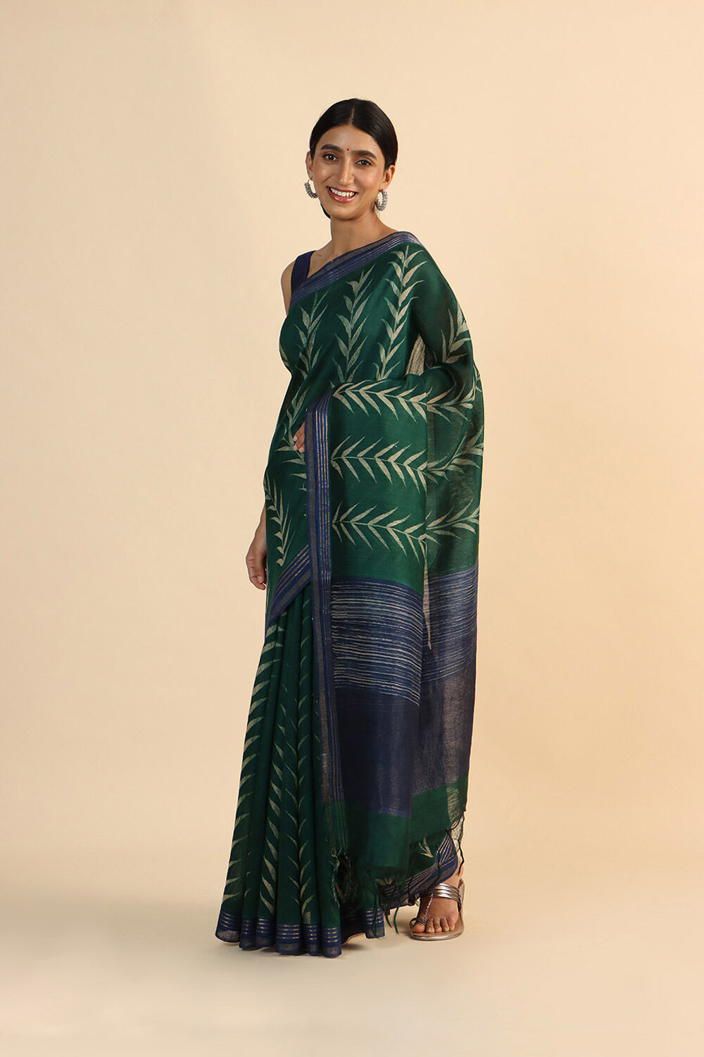 Dark Green Pure Tussar Vanya Printed Saree image number null