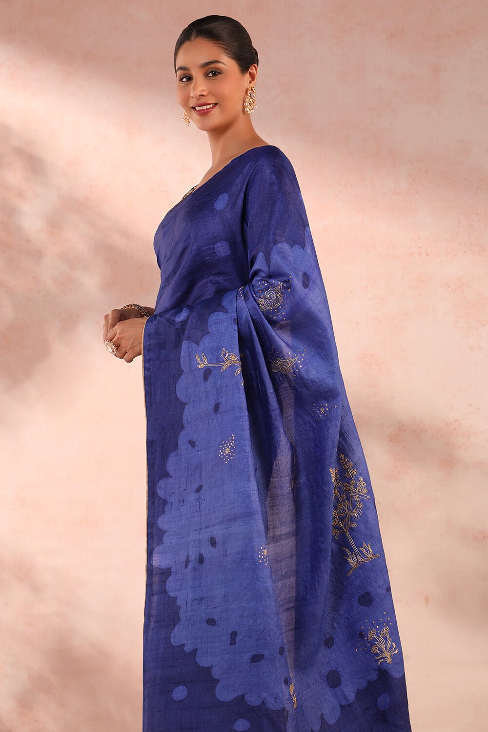Blue Hand Painted Pure Tussar Silk Saree image number null