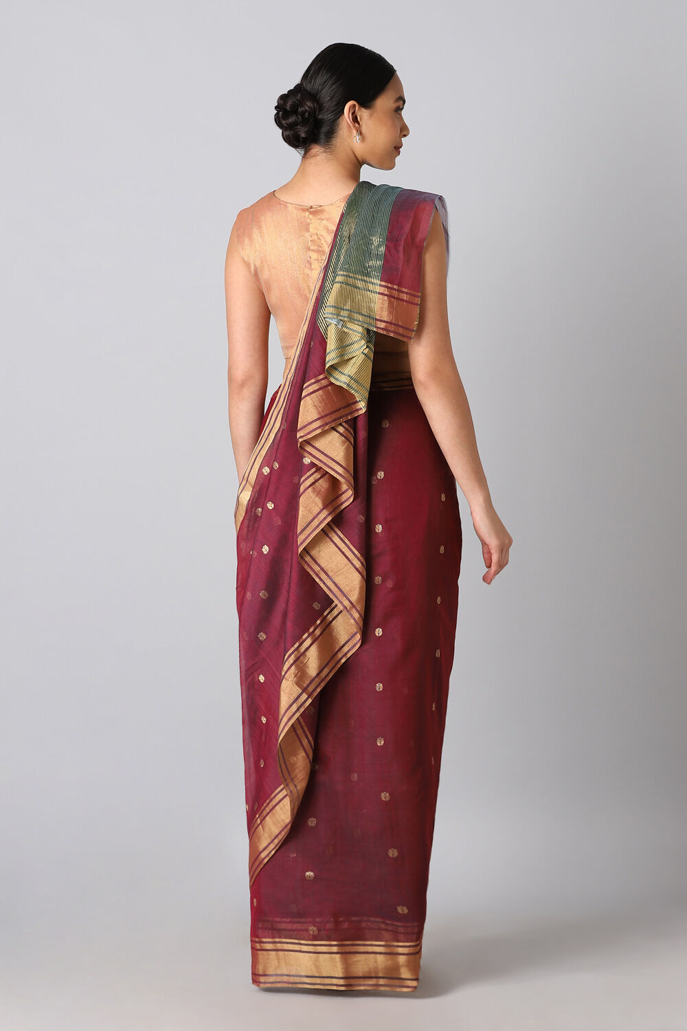 Dark Red Pure Silk Cotton Chanderi Saree image number null
