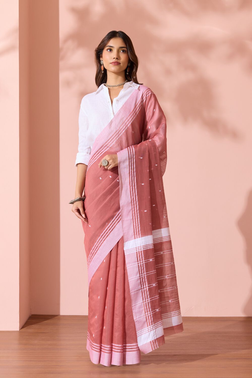 Light Red Woven Design Pure Silk Cotton Chanderi Saree image number null