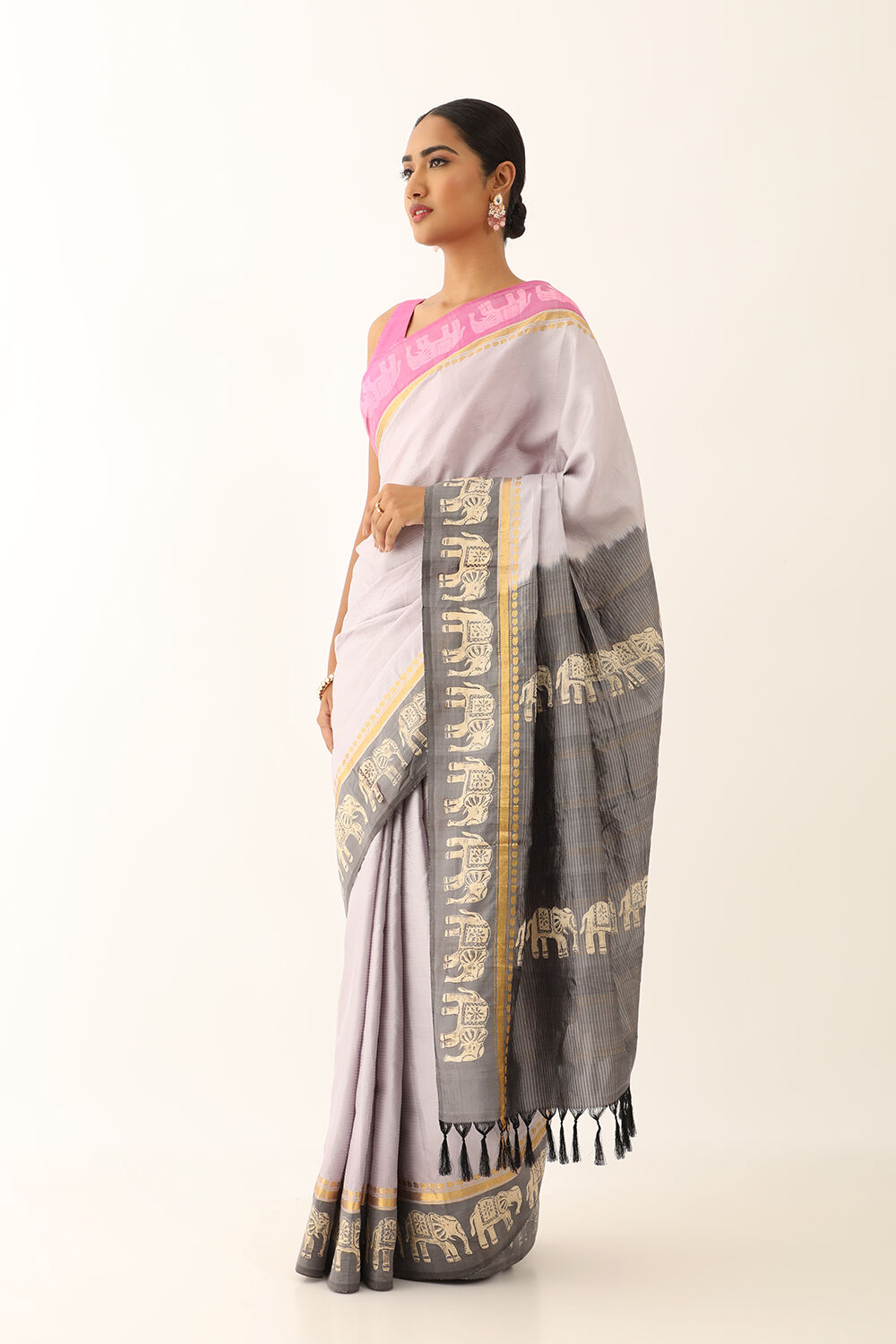 Grey Pure Silk South Printed Saree image number null