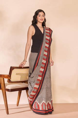 Black Rajasthan Pure Cotton Bagru Block Printed Saree thumbnail image number null