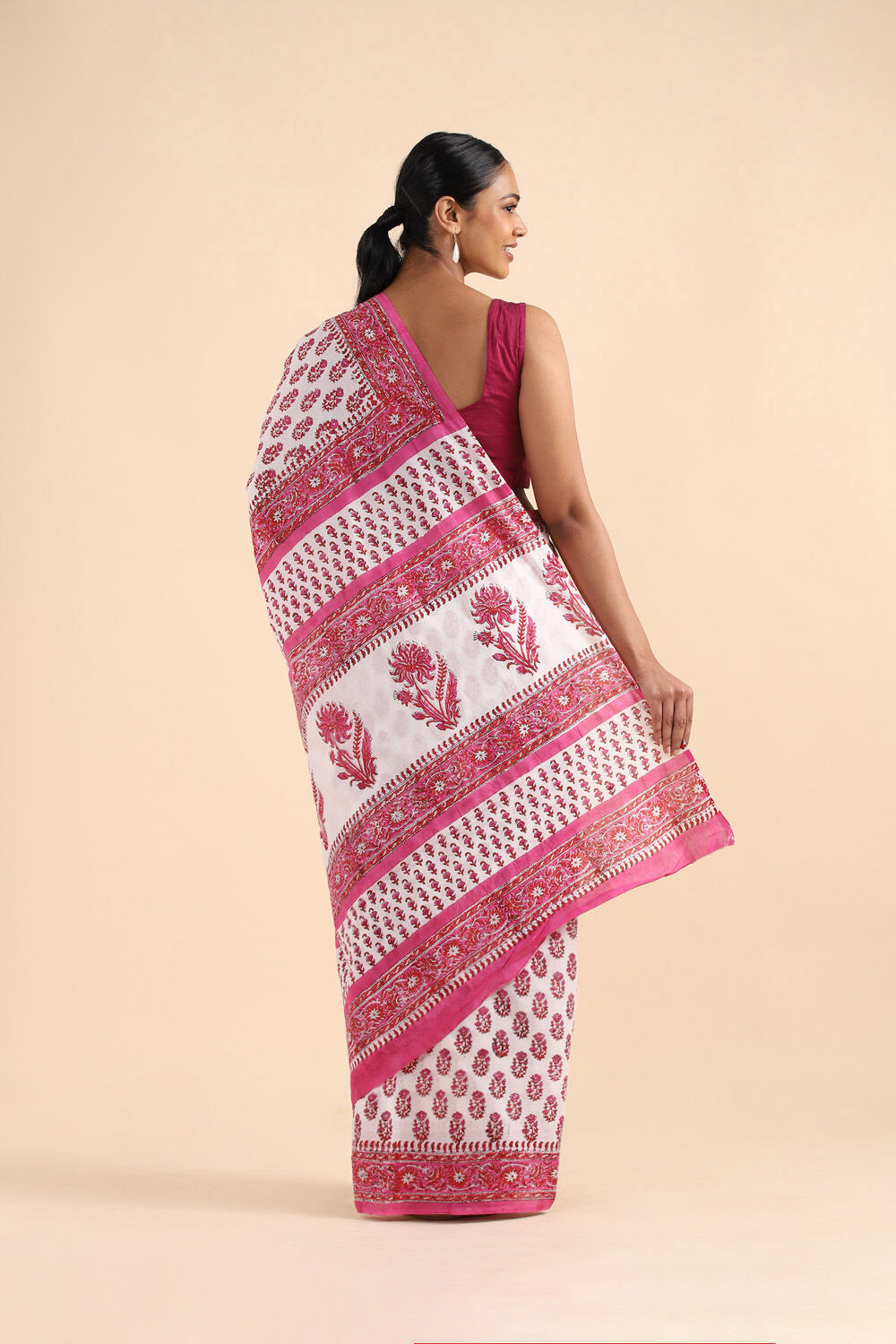 White Pure Cotton Sanganeri Printed Saree image number null
