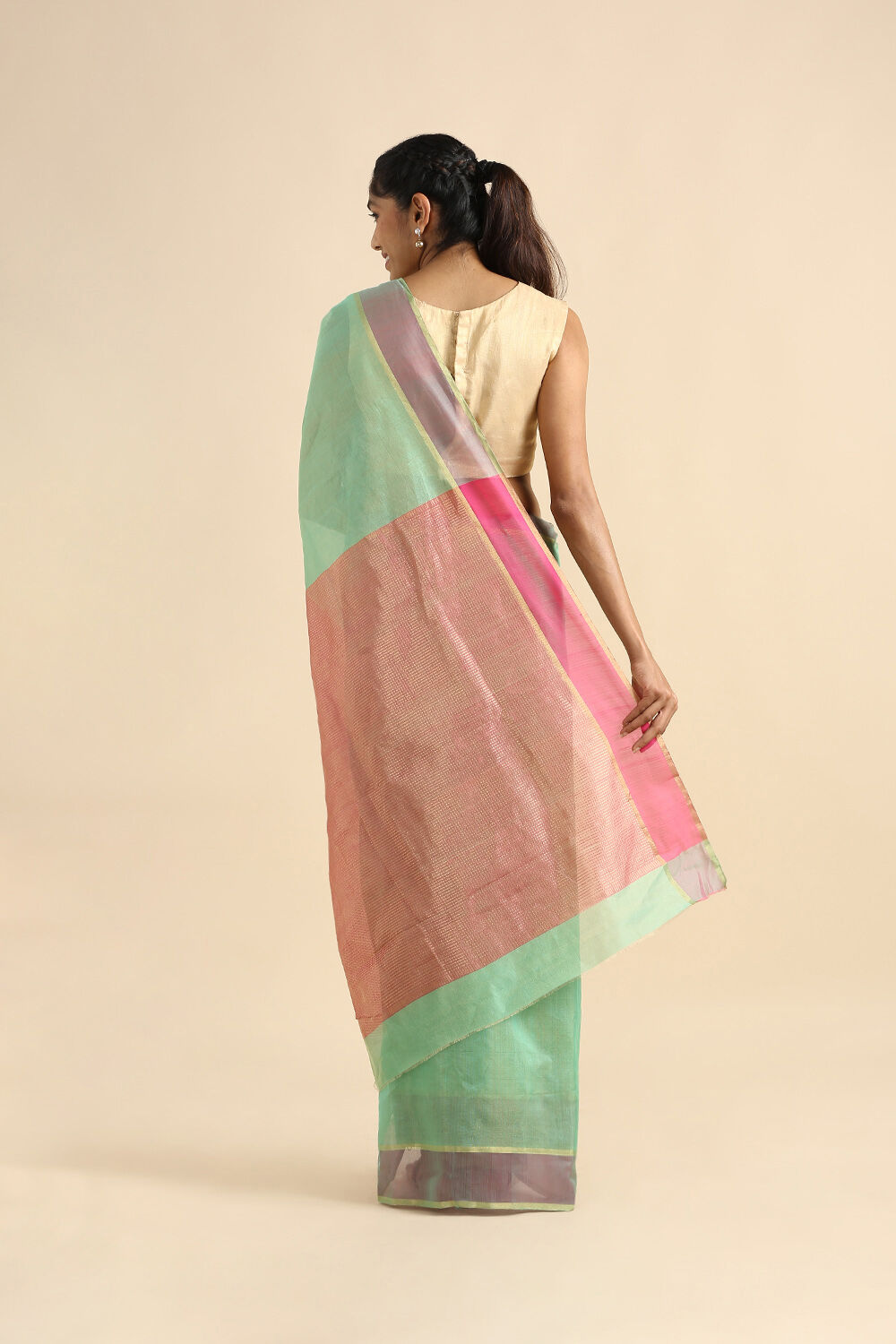 Light Green Pure Cotton Tissue Chanderi Saree image number null