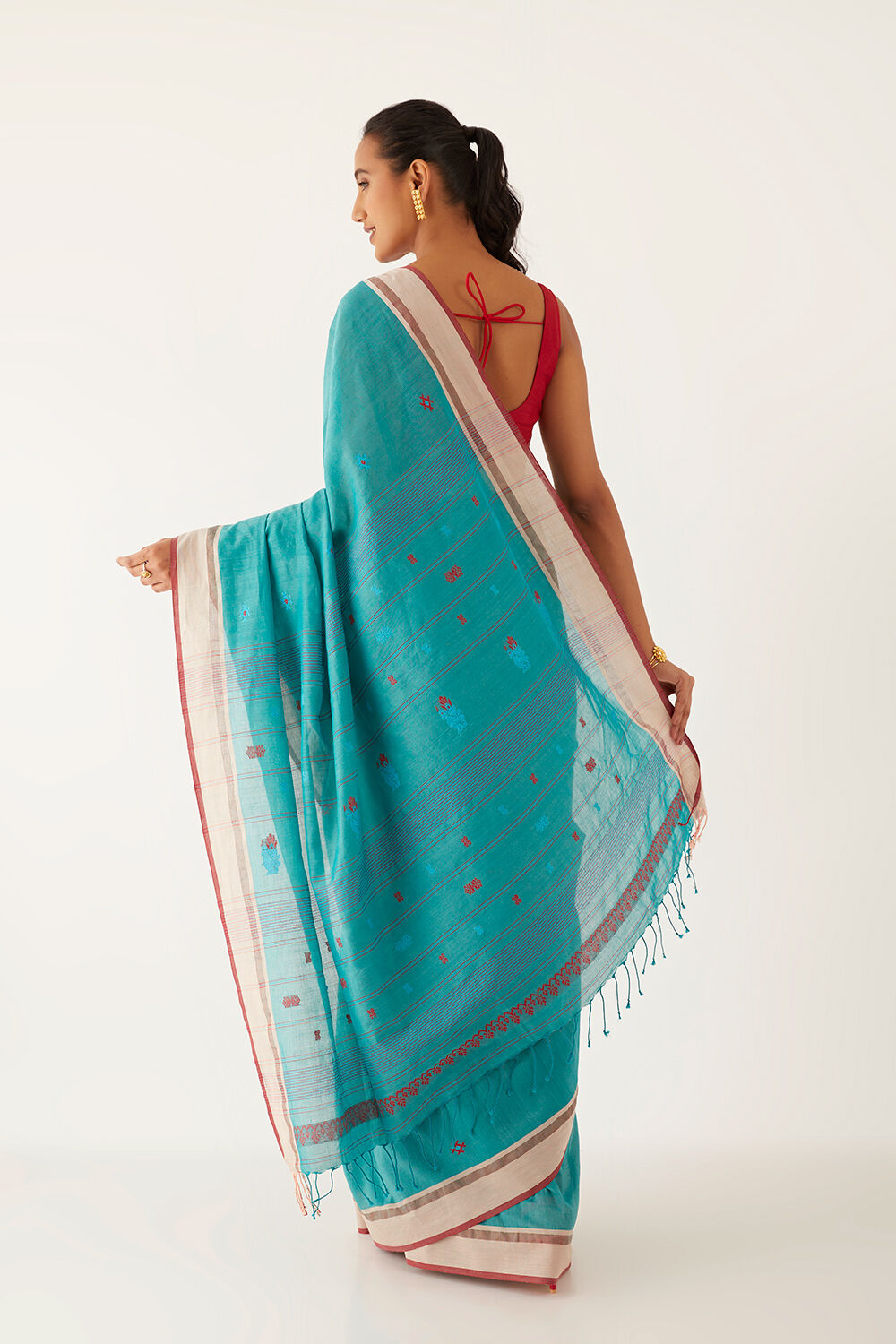 Green Pure Cotton Woven Bengali Saree image number null