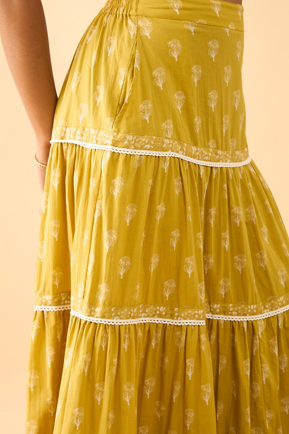 Dark Yellow Rajasthan Screen Printed Pure Cotton Ethnic Skirt image number null