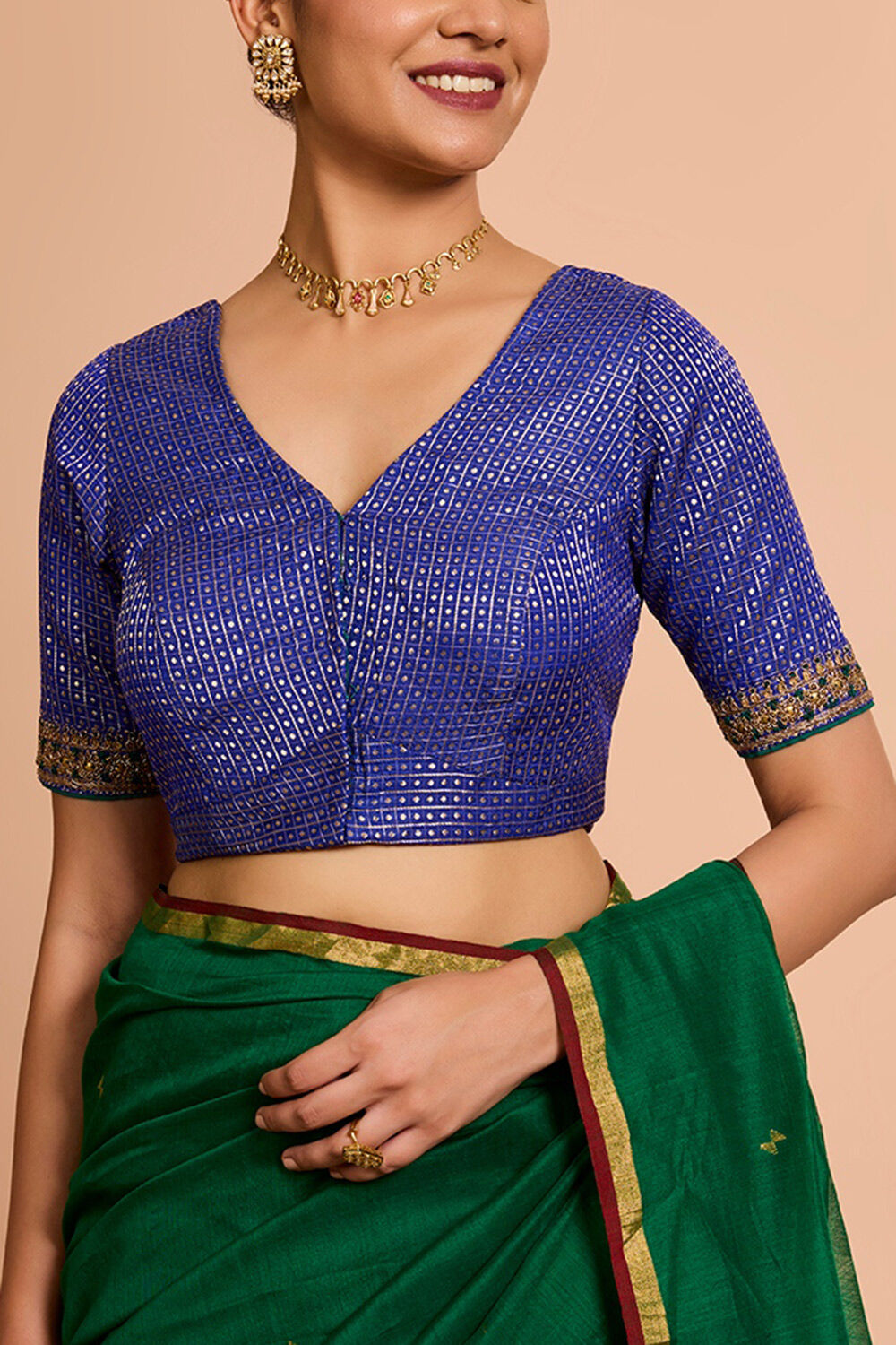 Blue Pure Silk Viscose Embroidered Blouse image number null