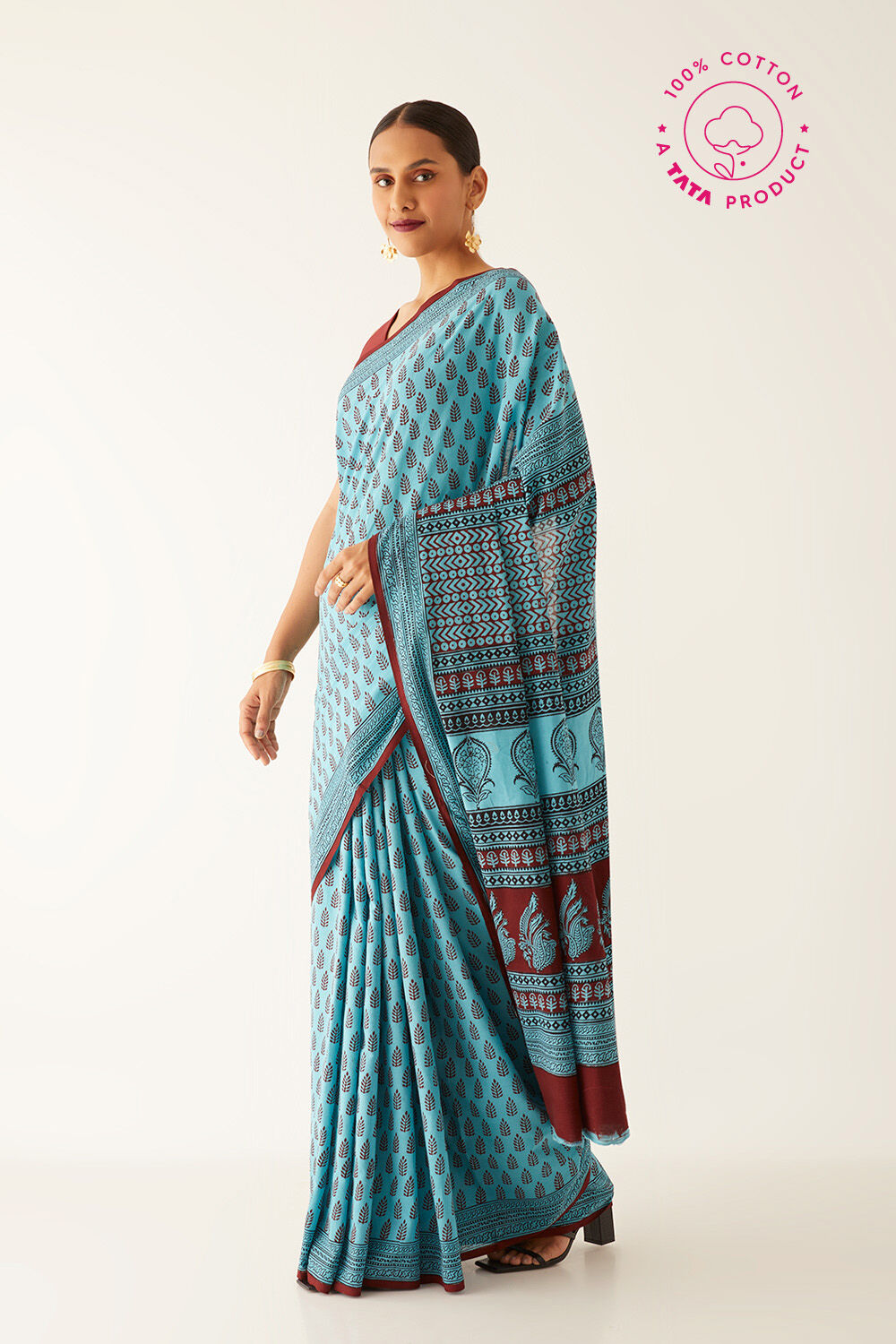 Light Blue Pure Cotton Bagh Printed Saree image number null