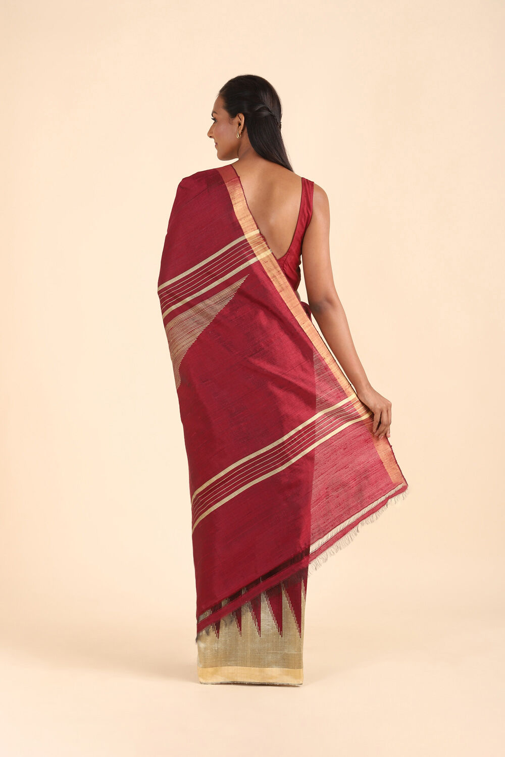 Dark Red Pure Silk Woven Saree image number null