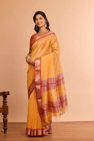 Light Orange Woven Pure Silk Cotton Maheshwari Saree thumbnail image number null