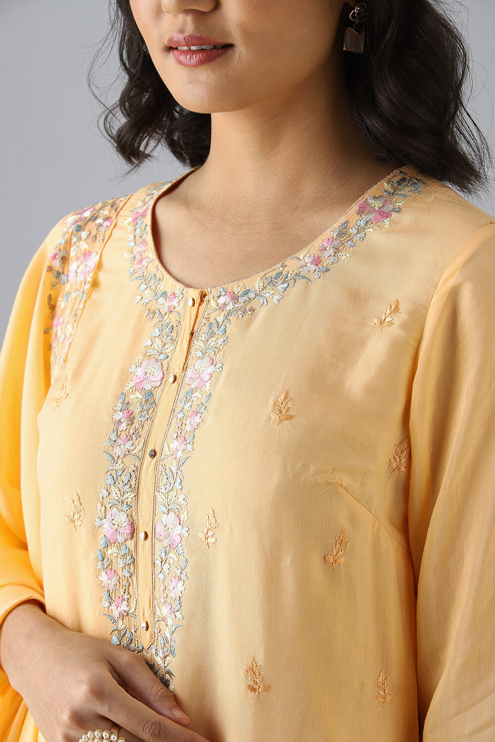 Light Orange Embroidered Viscose Kurta Set image number null