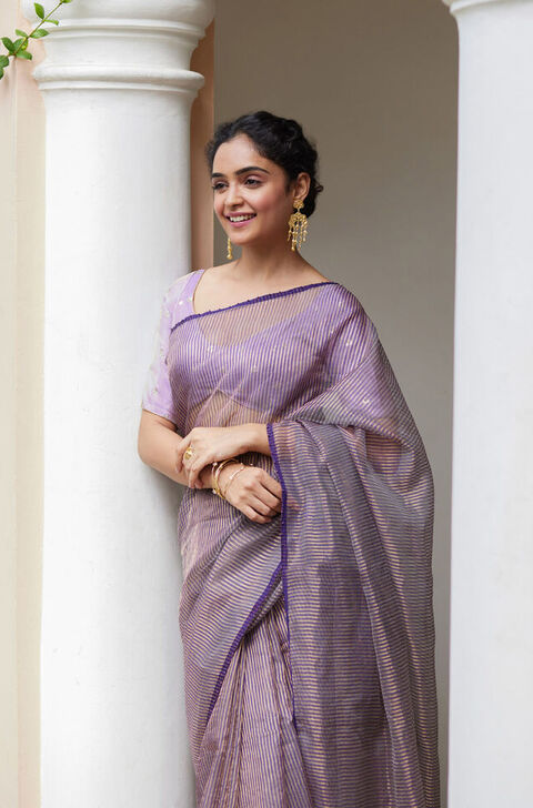 Violet Pure Silk Cotton Embroidered Saree