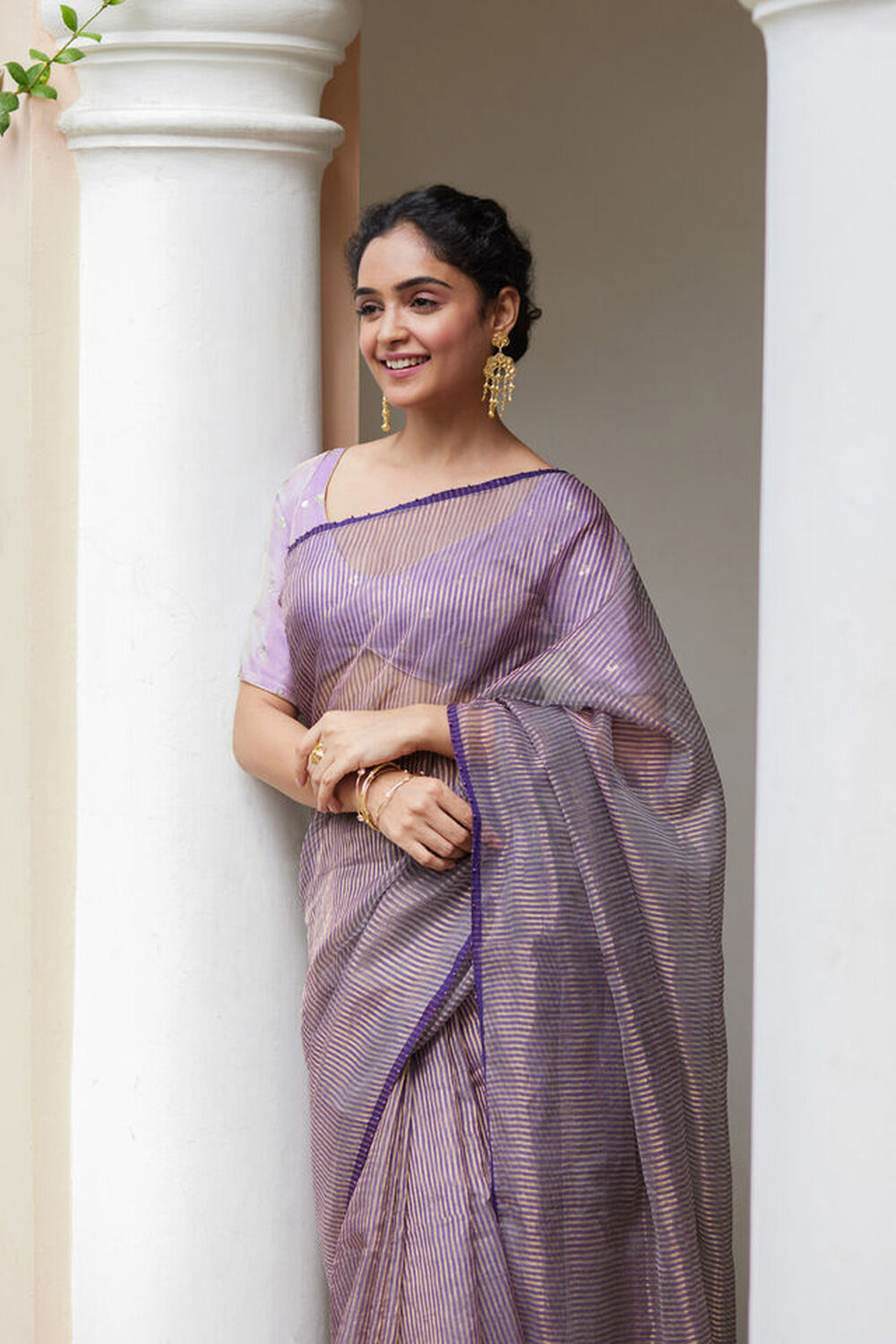 Violet Pure Silk Cotton Embroidered Saree image number null
