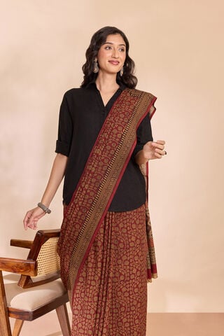 Red Bagh Block Printed Pure Cotton Saree image number