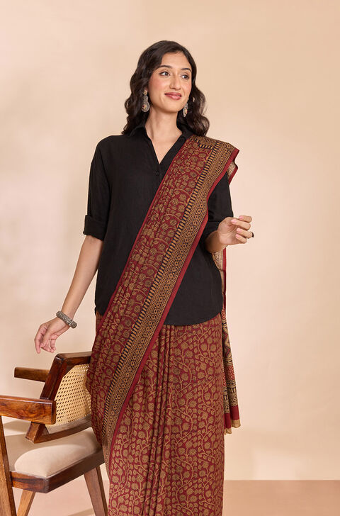 Red Bagh Block Printed Pure Cotton Saree