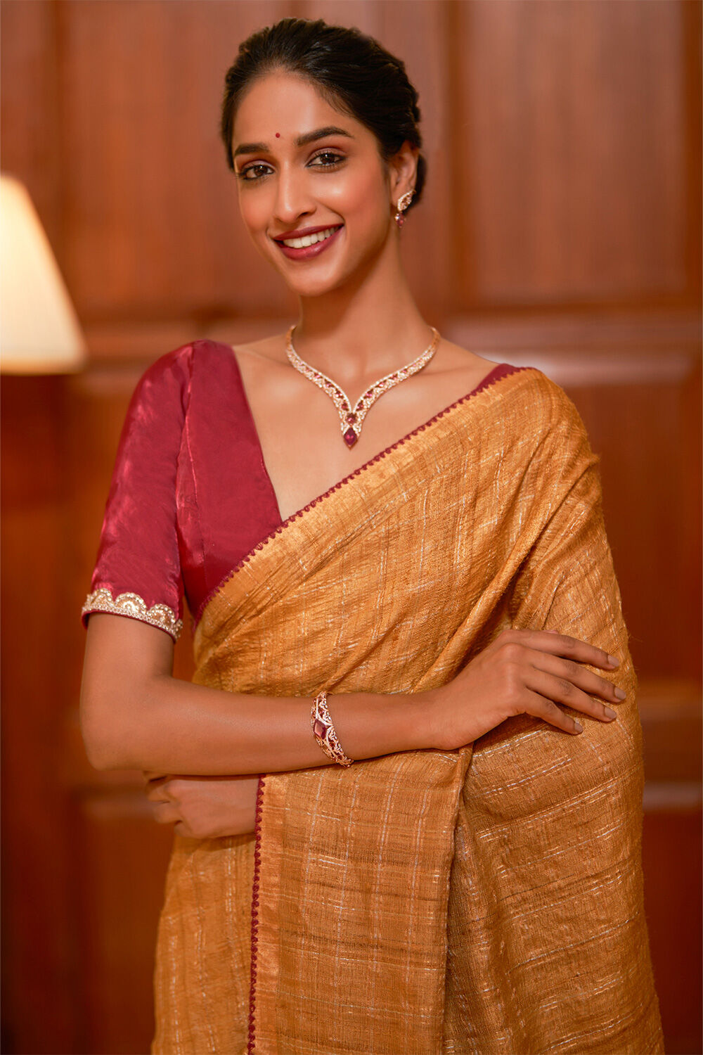 Mustard Pure Tussar Silk Embroidered Saree image number null