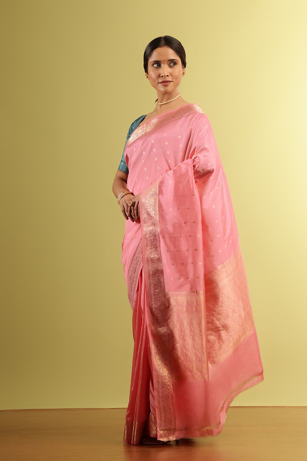 Pink Silk Viscose Woven Saree image number null