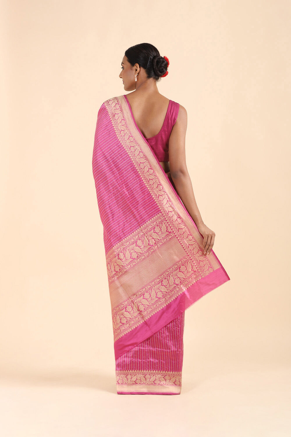 Dark Pink Pure Silk Banarasi Saree image number null